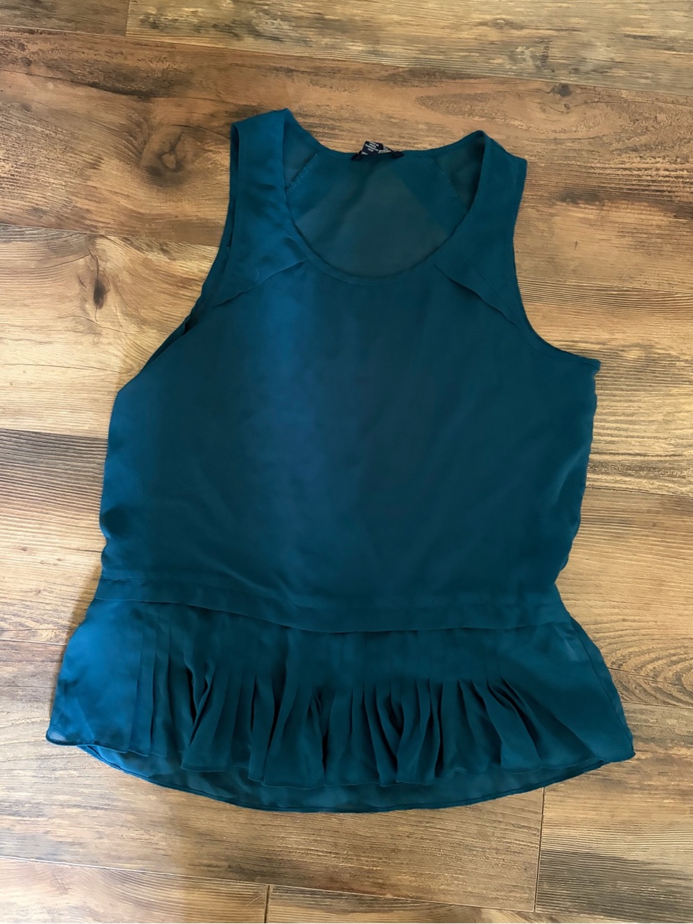 American Eagle Outfitters Teal Ruffle-Hem Sleeveless Blouse